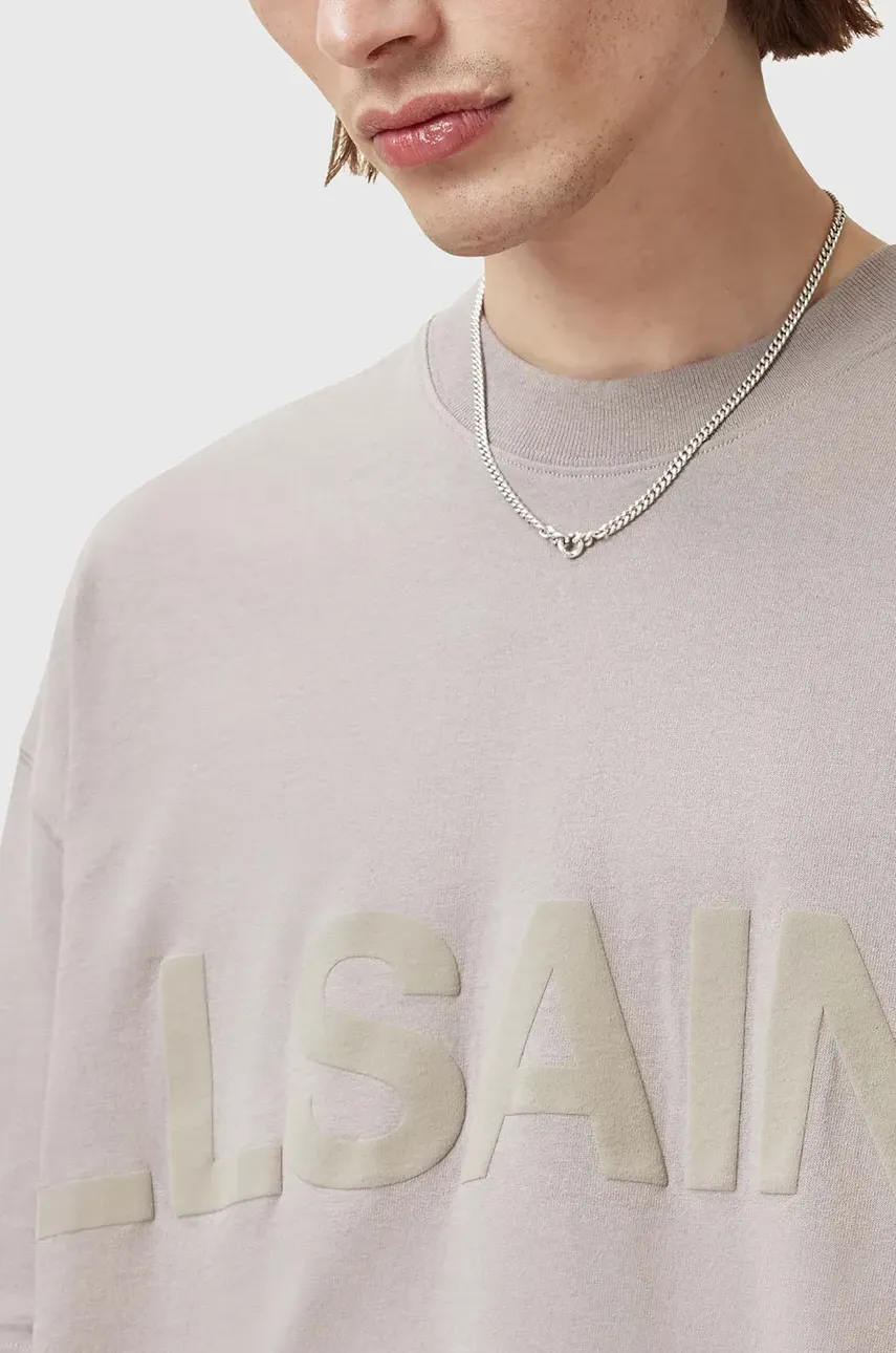 Хлопковая футболка AllSaints BIGGY мужская цвет бежевый с принтом M088PB Хлопковая футболка AllSaints BIGGY мужская цвет бежевый с принтом M088PB
