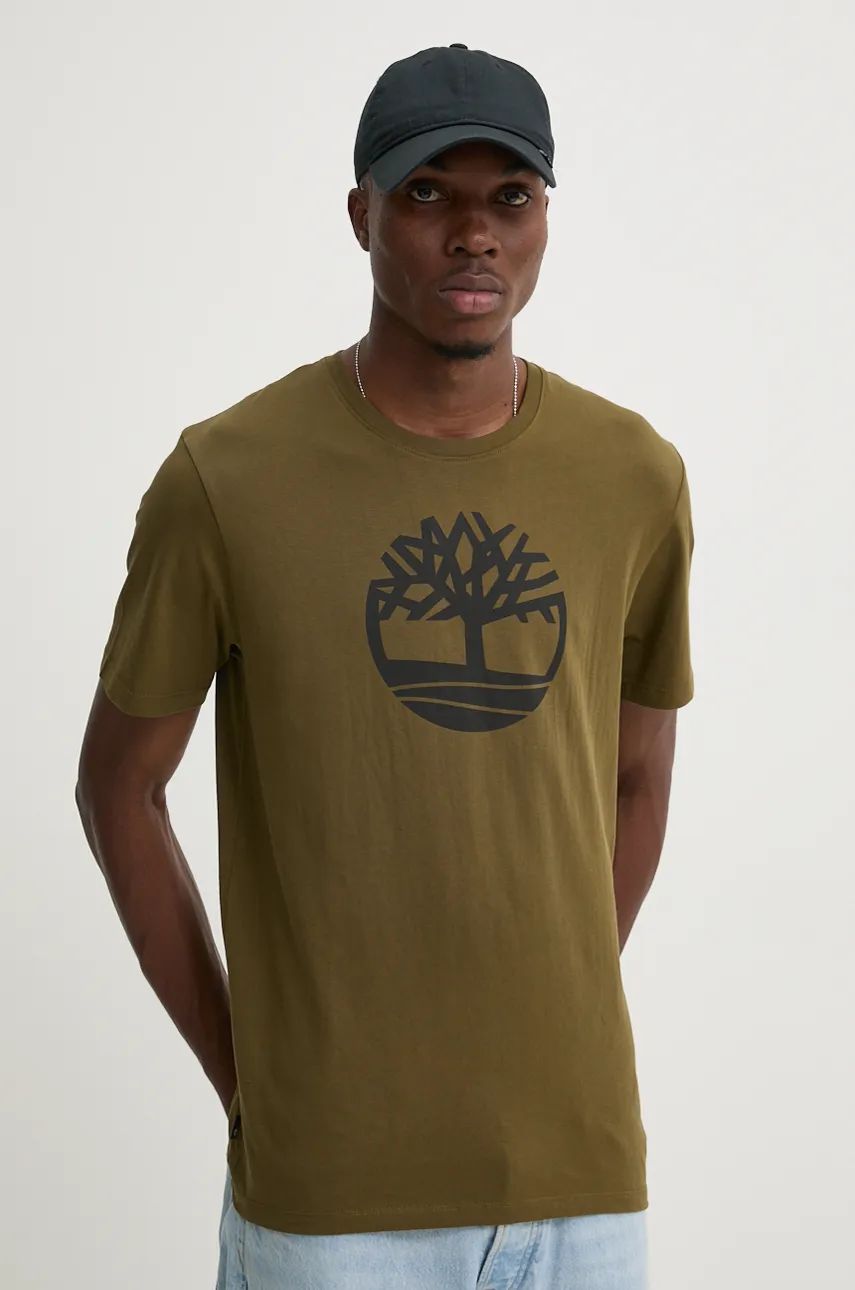 Timberland tricou din bumbac barbati, culoarea verde, cu imprimeu, TB0A2C2R3021