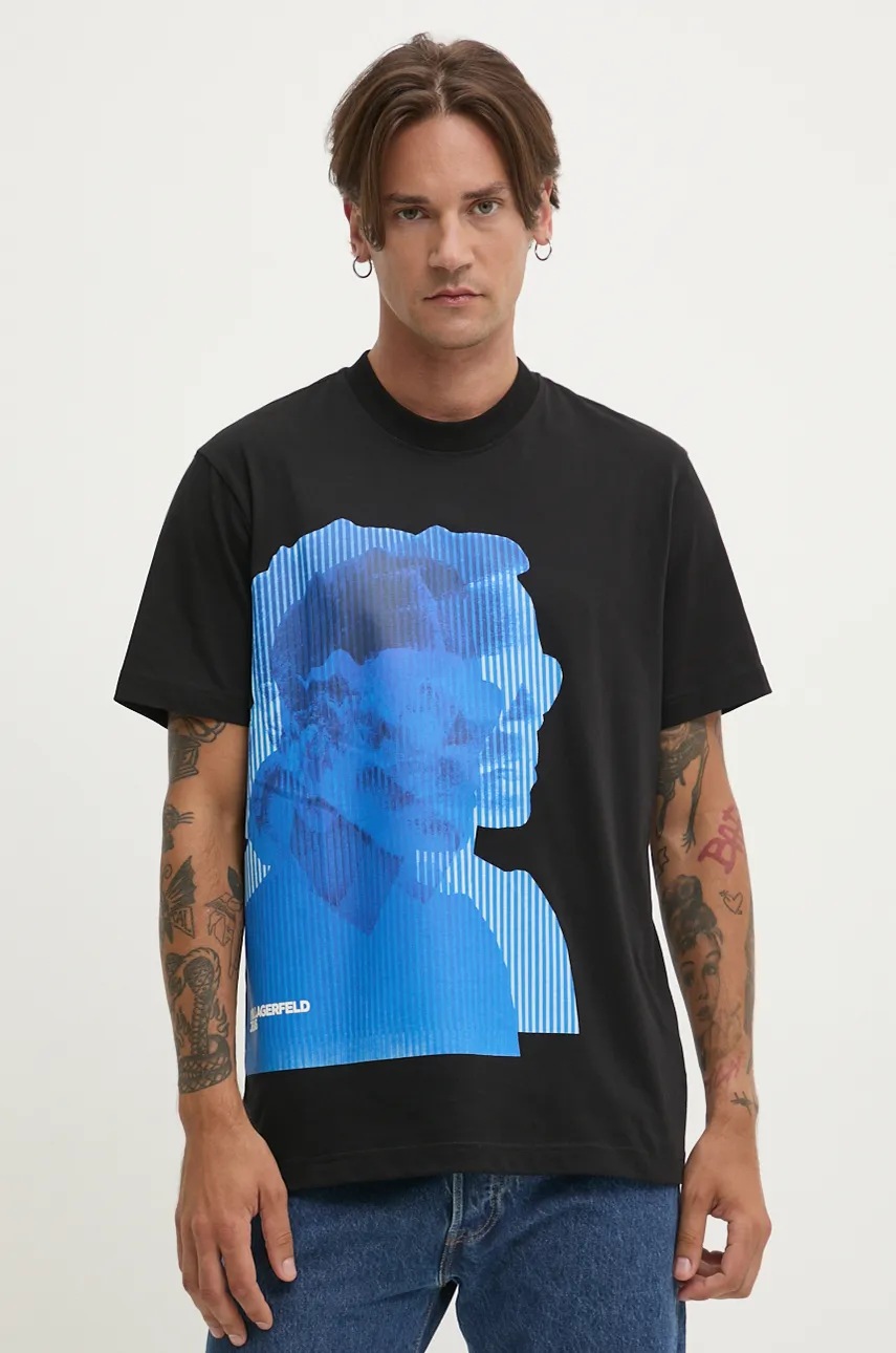 

Памучна тениска Karl Lagerfeld Jeans в черно с принт 246D1705, Черен