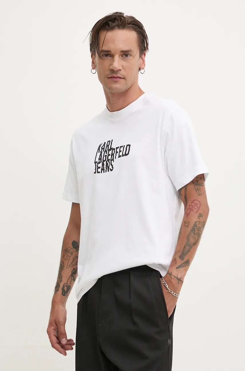 

Памучна тениска Karl Lagerfeld Jeans в бяло с принт 246D1711, Бял