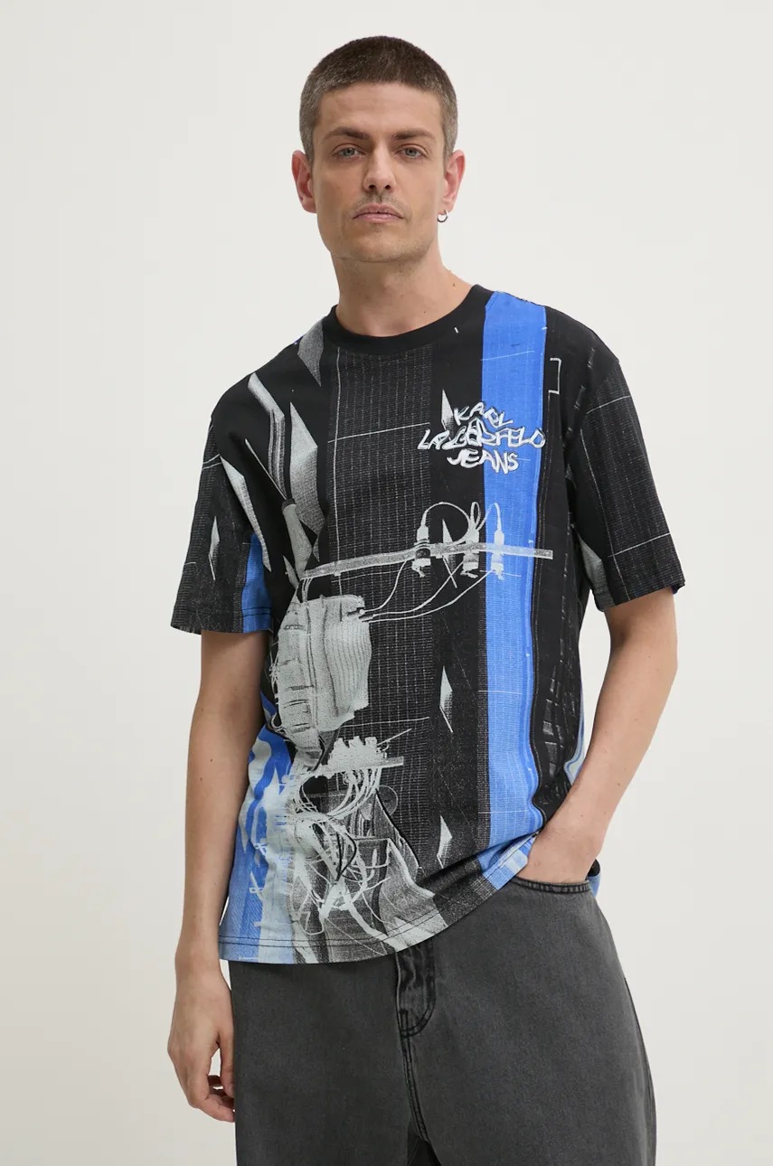 

Памучна тениска Karl Lagerfeld Jeans в черно с принт 246D1710, Черен