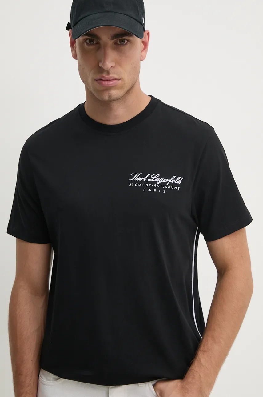 Karl Lagerfeld tricou din bumbac barbati, culoarea negru, cu imprimeu, 246M4402 Karl Lagerfeld tricou din bumbac barbati, culoarea negru, cu imprimeu, 246M4402