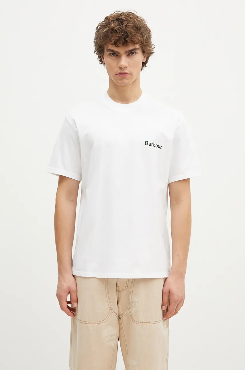 Barbour tricou din bumbac Bowery OS Graphic barbati, culoarea alb, cu imprimeu, MTS1338