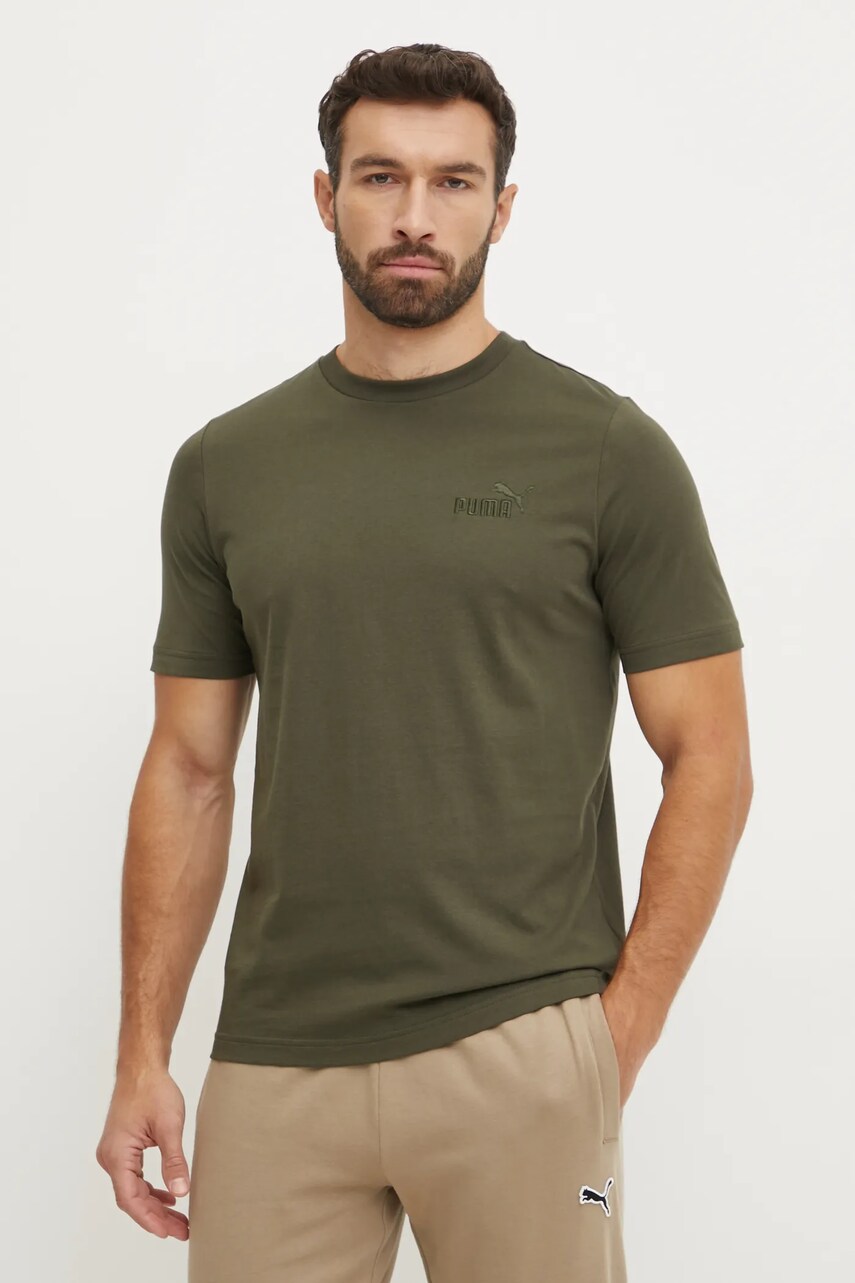 Puma tricou din bumbac barbati, culoarea verde, neted, 681891