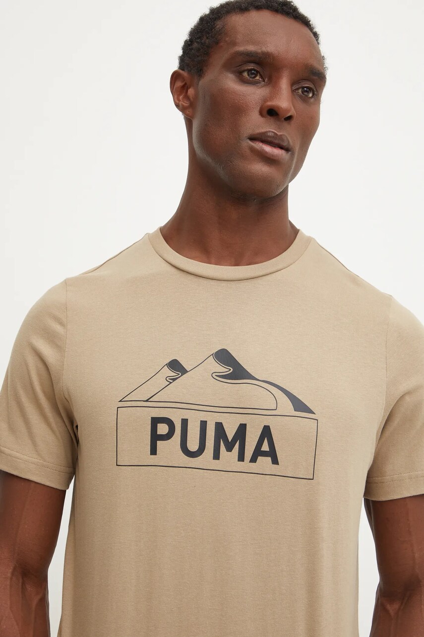 Puma tricou din bumbac barbati, culoarea bej, cu imprimeu, 681994 Puma tricou din bumbac barbati, culoarea bej, cu imprimeu, 681994