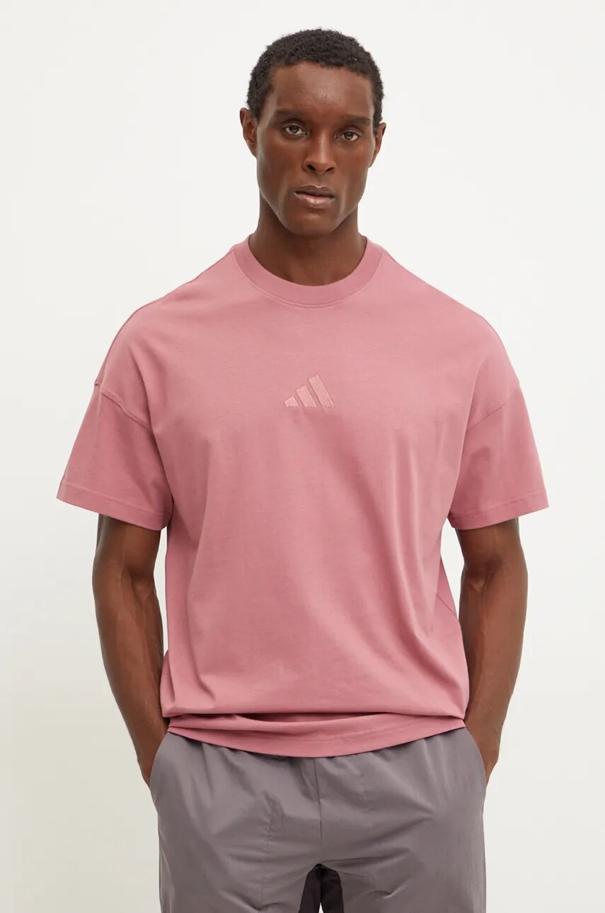 adidas tricou din bumbac All SZN barbati, culoarea roz, neted, IY4140