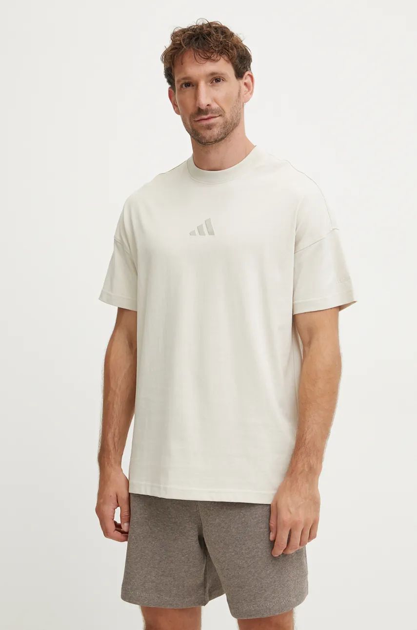 adidas tricou din bumbac All SZN barbati, culoarea bej, neted, IY4146