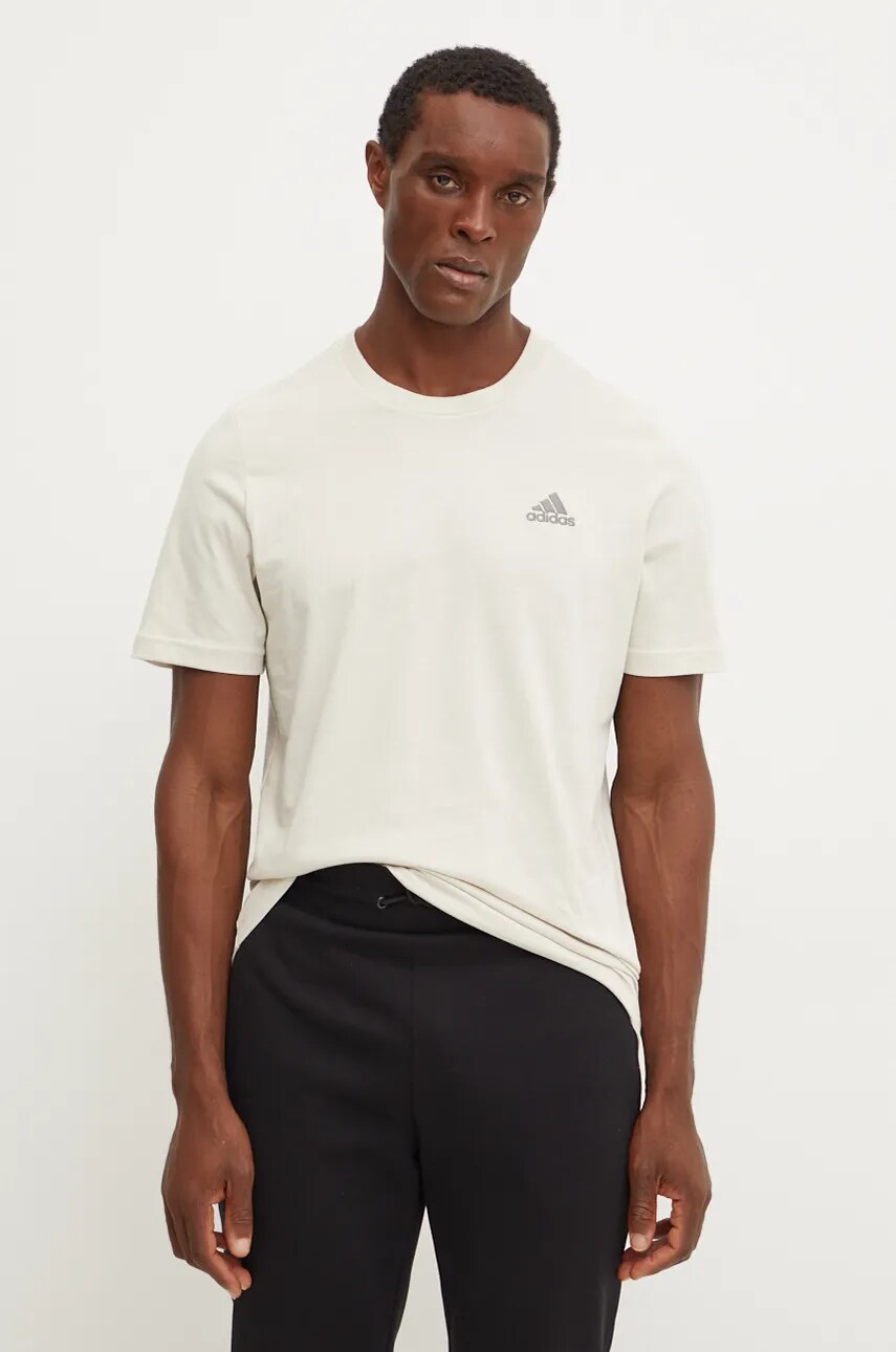 adidas tricou din bumbac Essentials bărbați, culoarea bej, uni, IY9099
