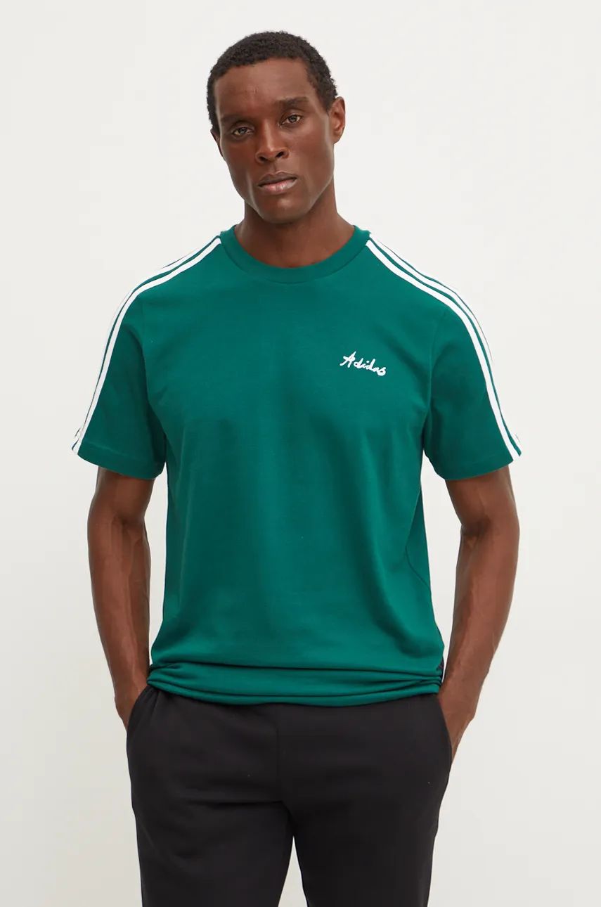 adidas tricou din bumbac bărbați, culoarea verde, cu imprimeu, IZ1171