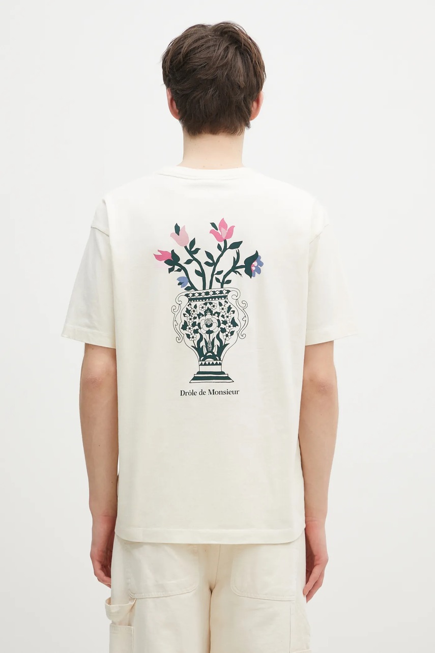 

Тениска Drôle de Monsieur Le T-Shirt Vase в бежово с принт E-TS211-CO165-CM, Бежов