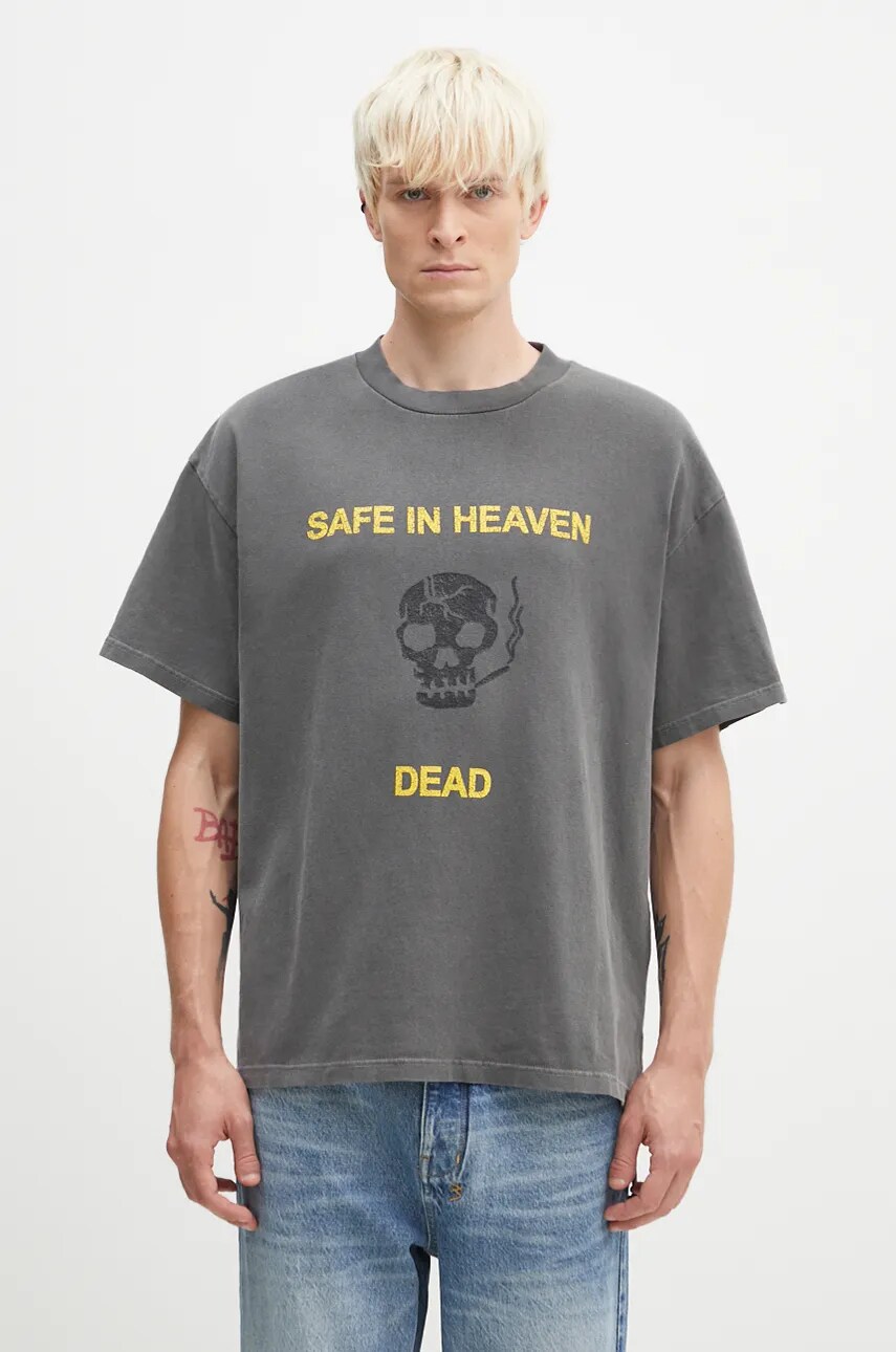 KSUBI tricou din bumbac Dead Ekcess barbati, culoarea gri, cu imprimeu, MFA24TE033