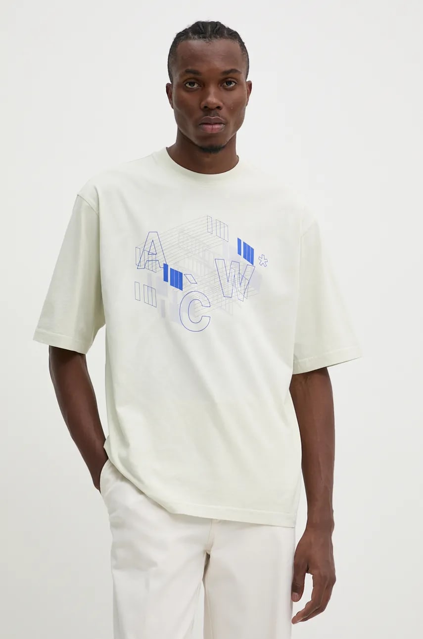 A-COLD-WALL* tricou din bumbac Schematic barbati, culoarea bej, cu imprimeu, ACWMTS198 A-COLD-WALL* tricou din bumbac Schematic barbati, culoarea bej, cu imprimeu, ACWMTS198