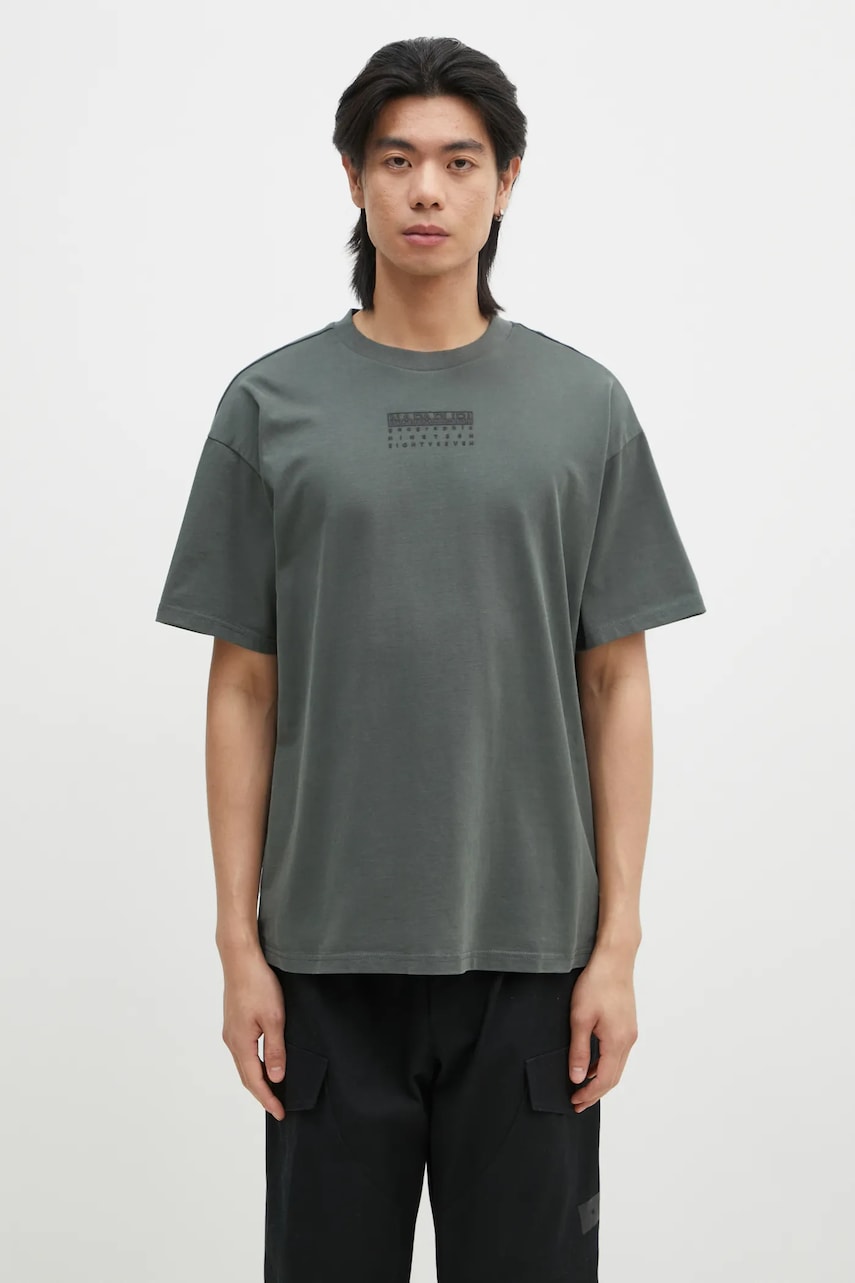 Napapijri tricou din bumbac S-Premium bărbați, culoarea verde, cu imprimeu, NP0A4I6QG1S1 Napapijri tricou din bumbac S-Premium bărbați, culoarea verde, cu imprimeu, NP0A4I6QG1S1