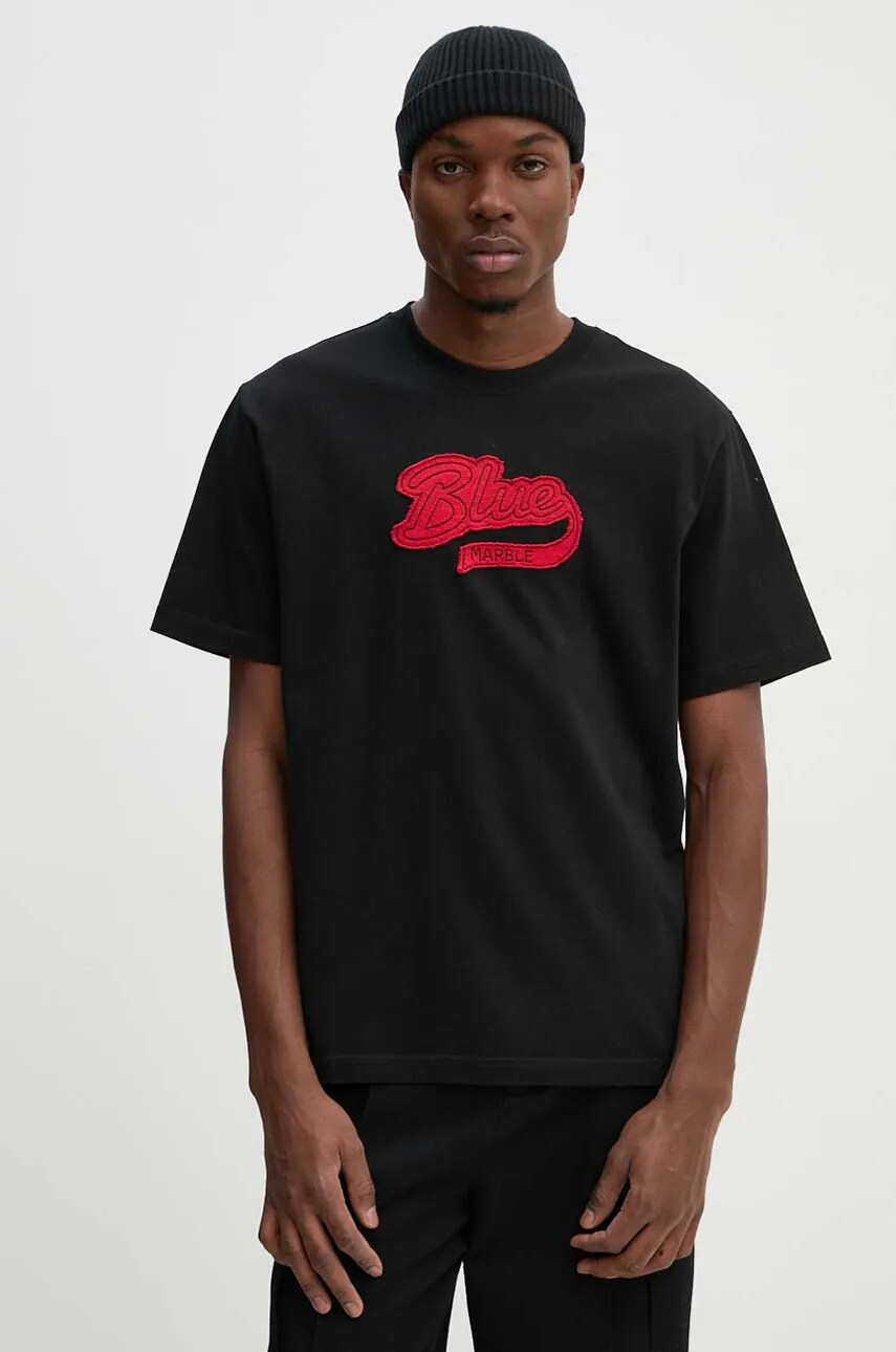 BLUEMARBLE tricou din bumbac barbati, culoarea negru, cu imprimeu, TS35.JE28DB24