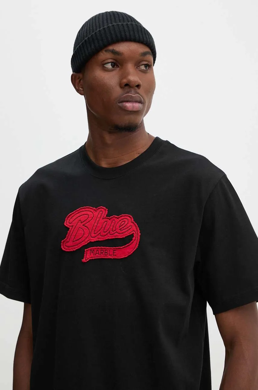 Βαμβακερό μπλουζάκι BLUEMARBLE ανδρικό, χρώμα: μαύρο, TS35.JE28DB24 φωτογραφία