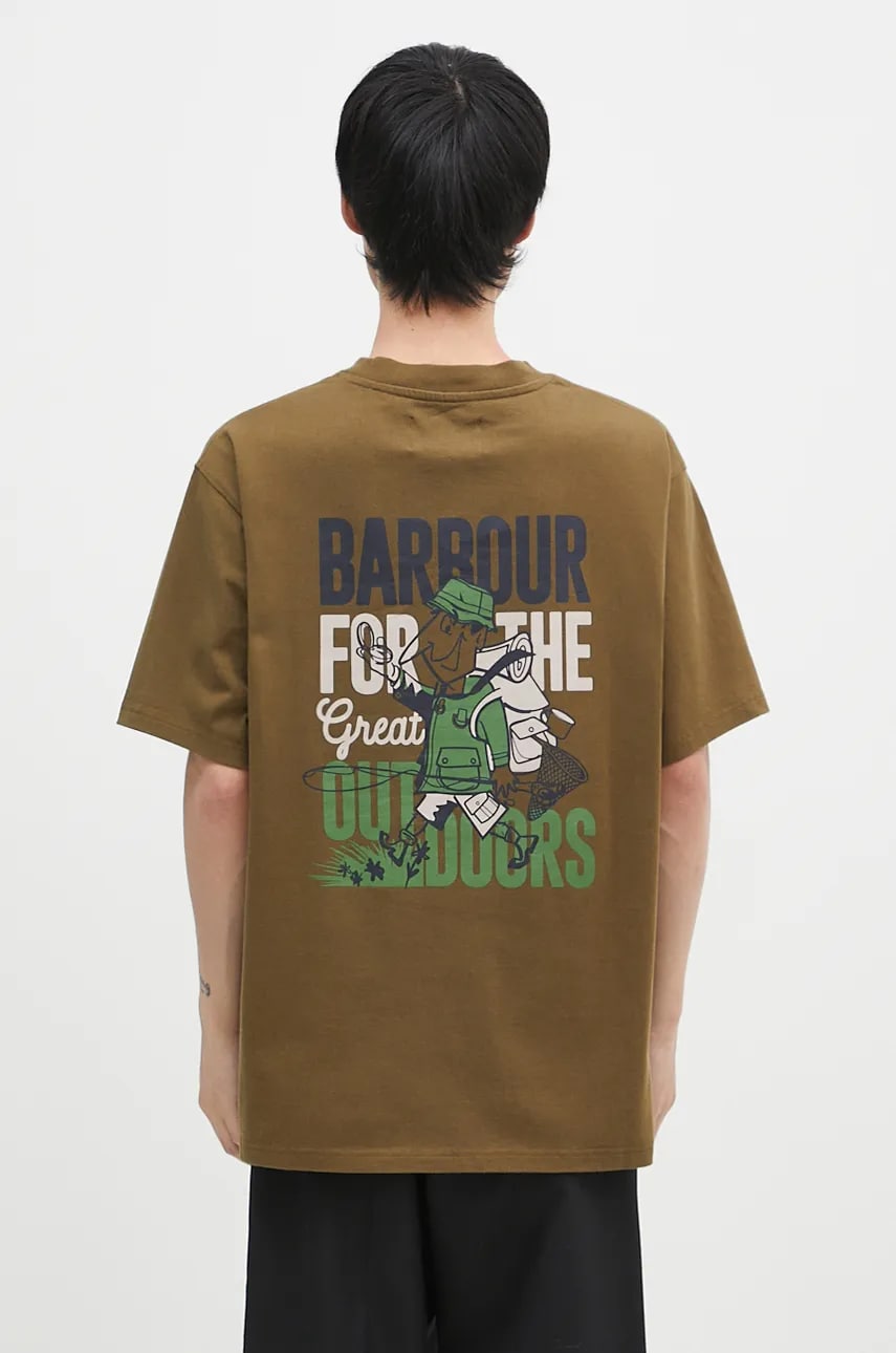 Barbour tricou din bumbac Leonard OS Graphic barbati, culoarea verde, cu imprimeu, MTS1353 Barbour tricou din bumbac Leonard OS Graphic barbati, culoarea verde, cu imprimeu, MTS1353