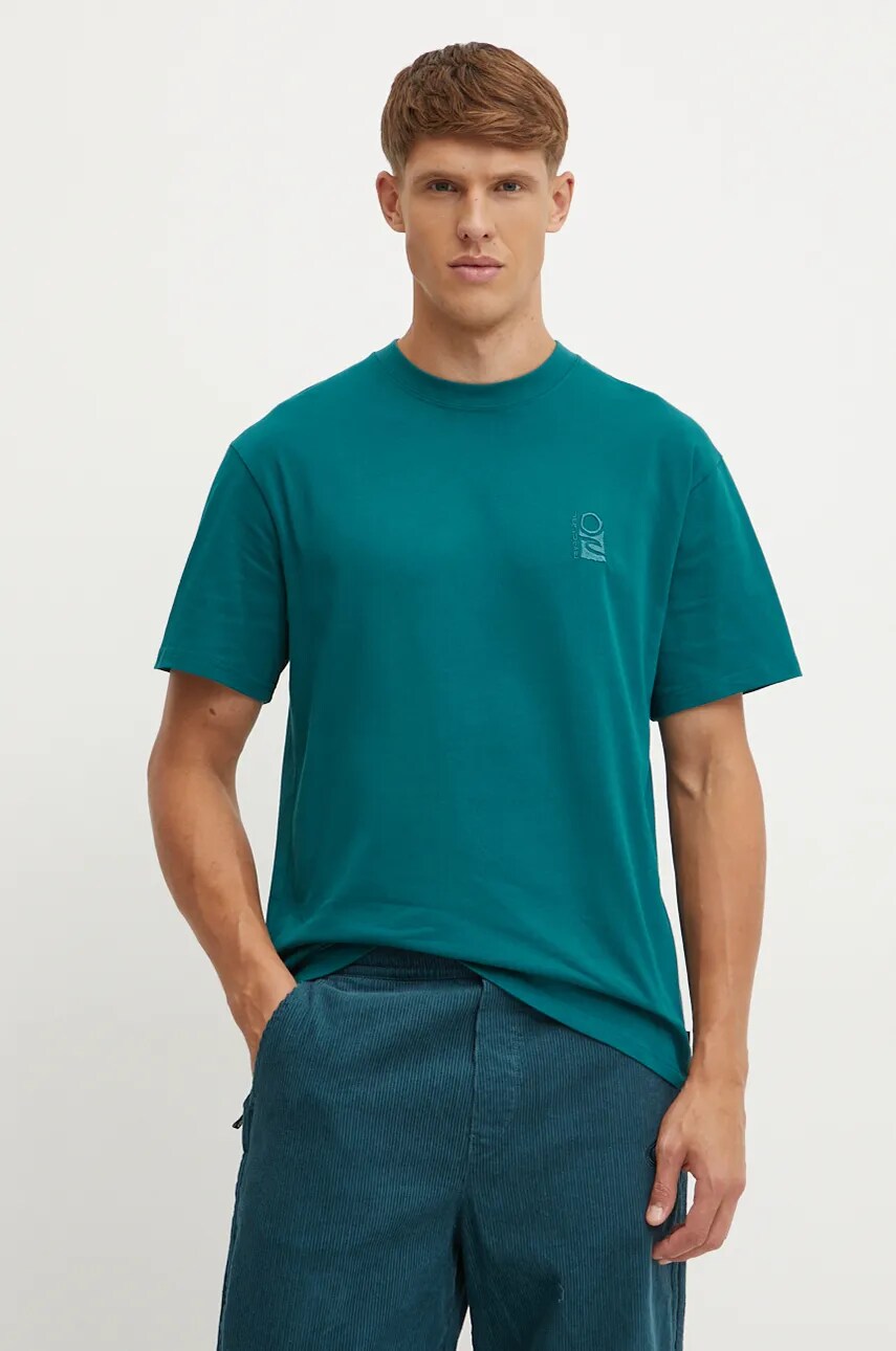 Rip Curl tricou SEARCH EMBROIDERY barbati, culoarea turcoaz, neted, 0JCMTE