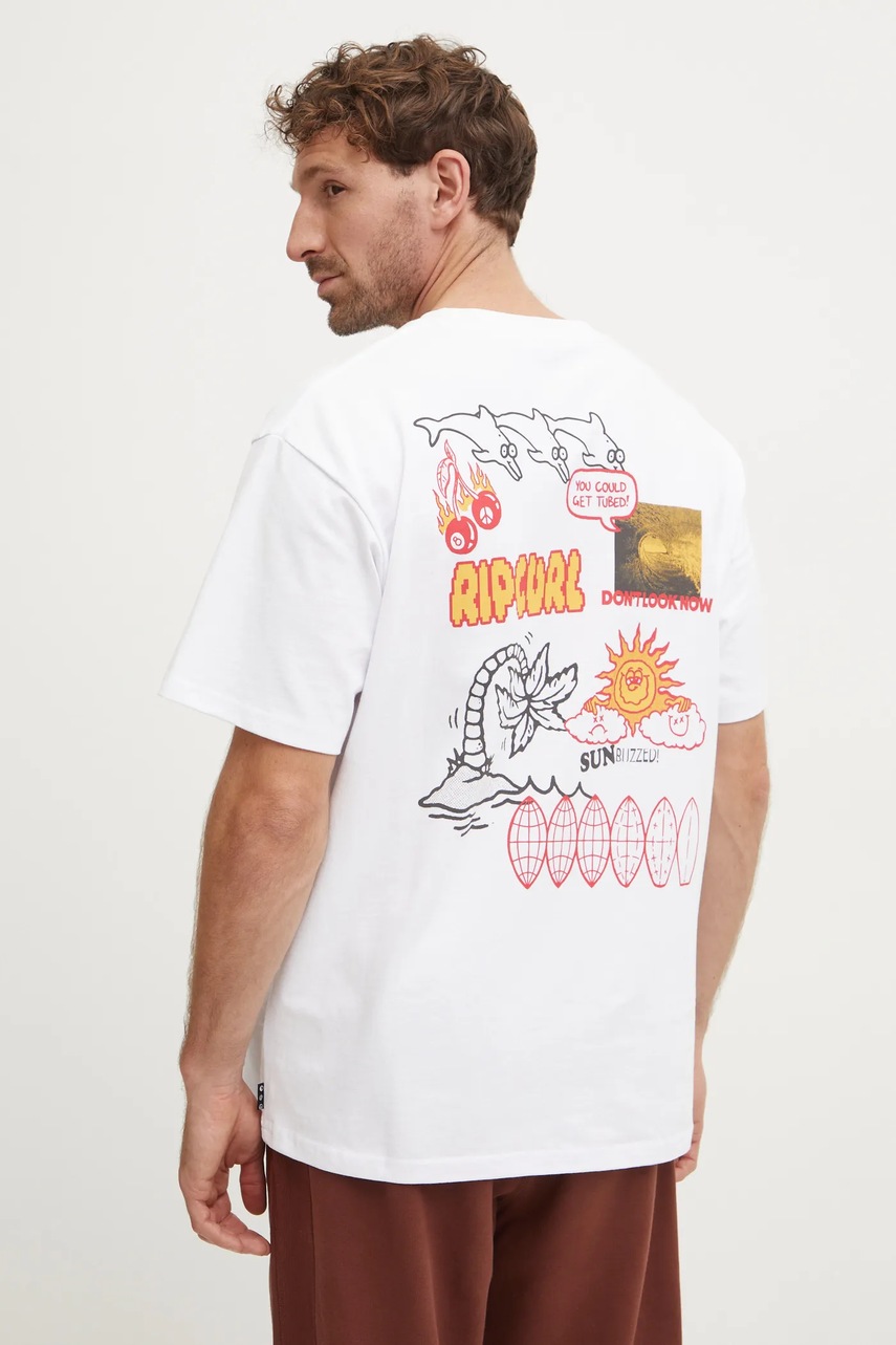 

Памучна тениска Rip Curl SUN BUZZED в бяло с принт 0JVMTE, Бял