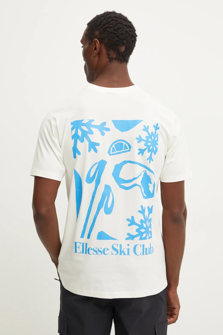 Ellesse tricou din bumbac SKISETTA barbati, culoarea bej, cu imprimeu, SHX20961