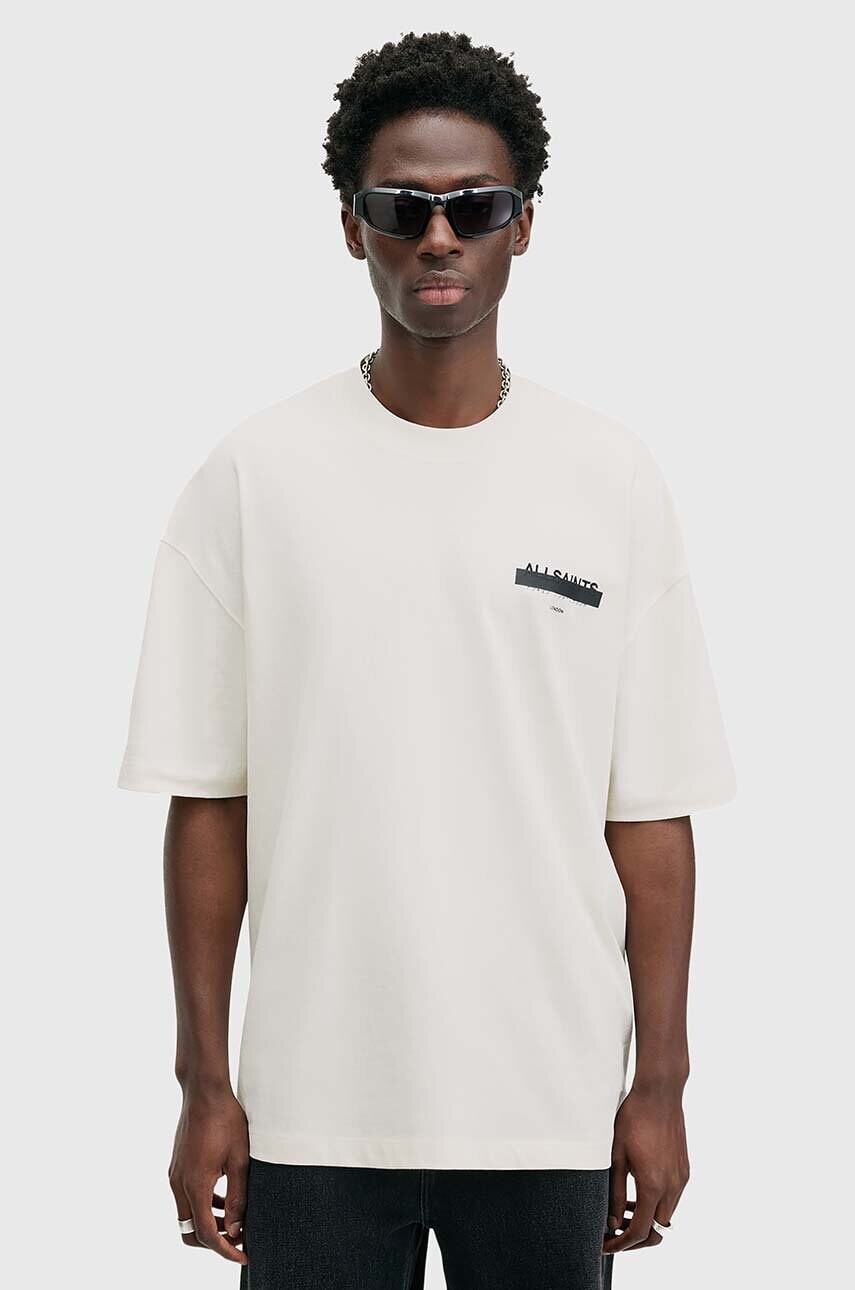 Levně Bavlněné tričko AllSaints REDACT SS CREW bílá barva, s potiskem, M002PC