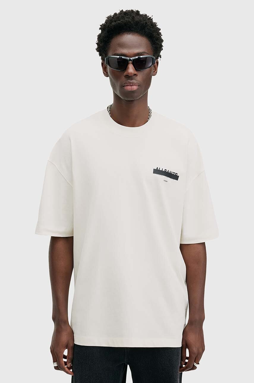 AllSaints tricou din bumbac REDACT SS CREW barbati, culoarea alb, cu imprimeu, M002PC