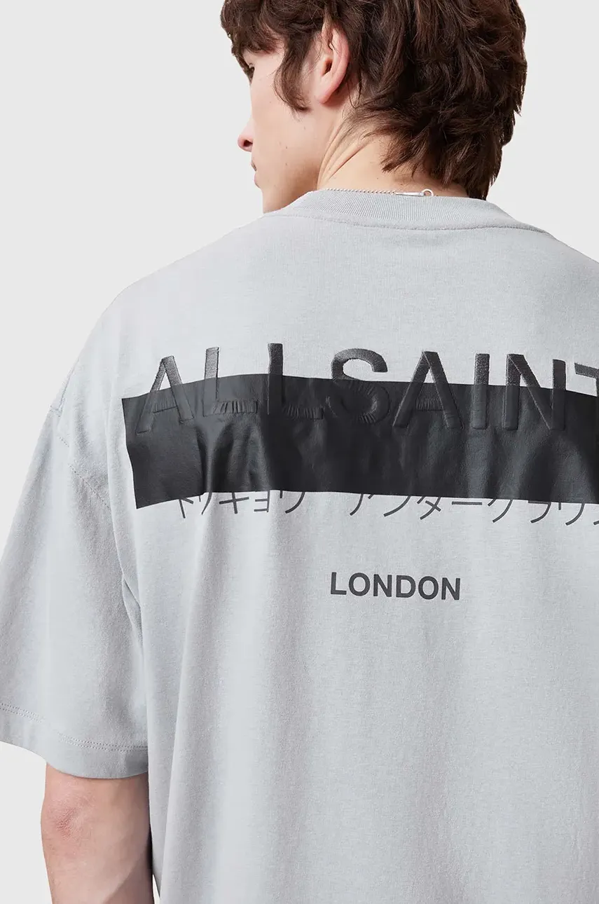Хлопковая футболка AllSaints REDACT SS CREW мужская цвет серый с принтом M002PC Хлопковая футболка AllSaints REDACT SS CREW мужская цвет серый с принтом M002PC