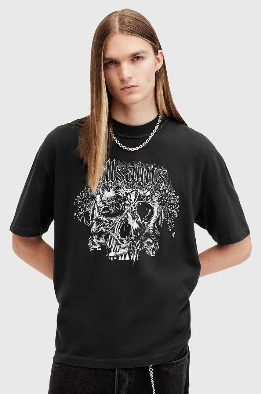 

Памучна тениска AllSaints MORPH SS CREW в черно с принт M022PB, Черен