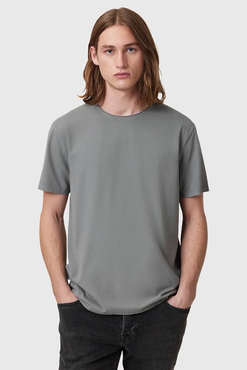 AllSaints tricou din bumbac BODEGA SS CREW barbati, culoarea gri, neted, M026JB AllSaints tricou din bumbac BODEGA SS CREW barbati, culoarea gri, neted, M026JB