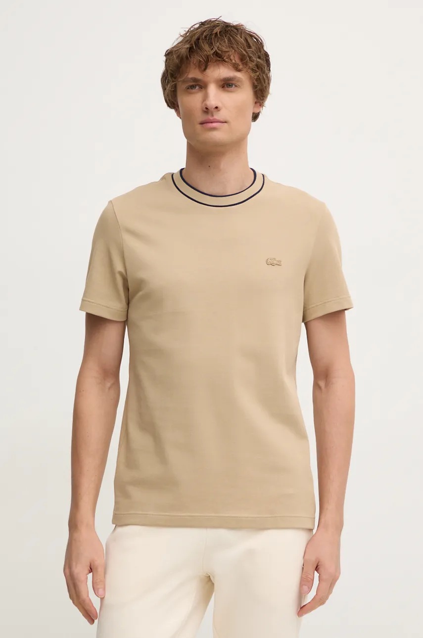 

Тениска Lacoste в кафяво с изчистен дизайн TH8174, Кафяв