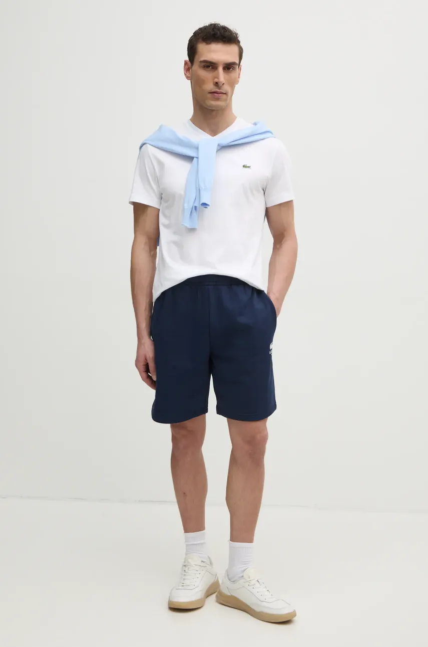 Хлопковая футболка Lacoste мужская цвет зелёный однотонная TH5077 Хлопковая футболка Lacoste мужская цвет зелёный однотонная TH5077