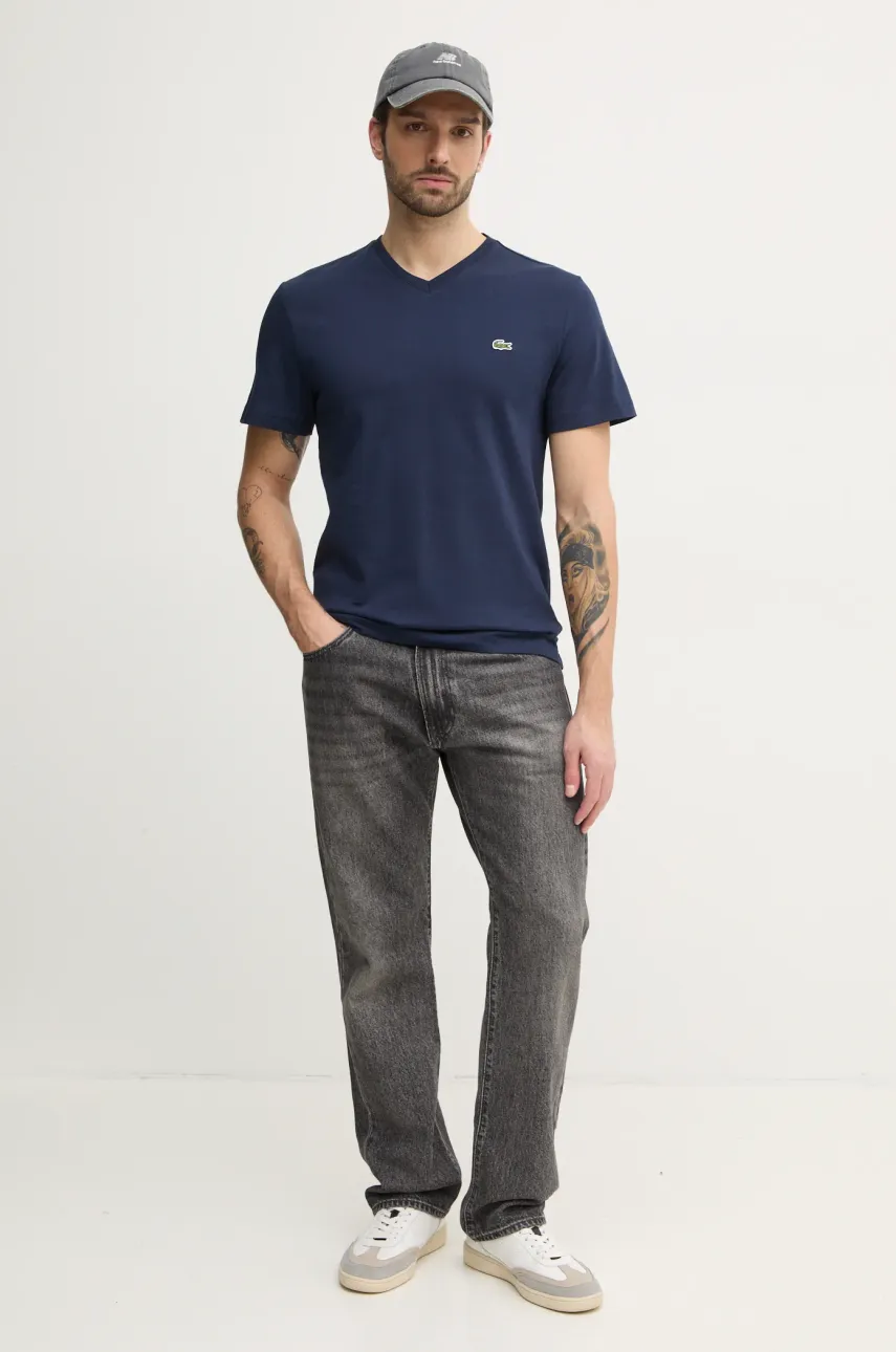 Хлопковая футболка Lacoste мужская цвет зелёный однотонная TH5077 Хлопковая футболка Lacoste мужская цвет зелёный однотонная TH5077