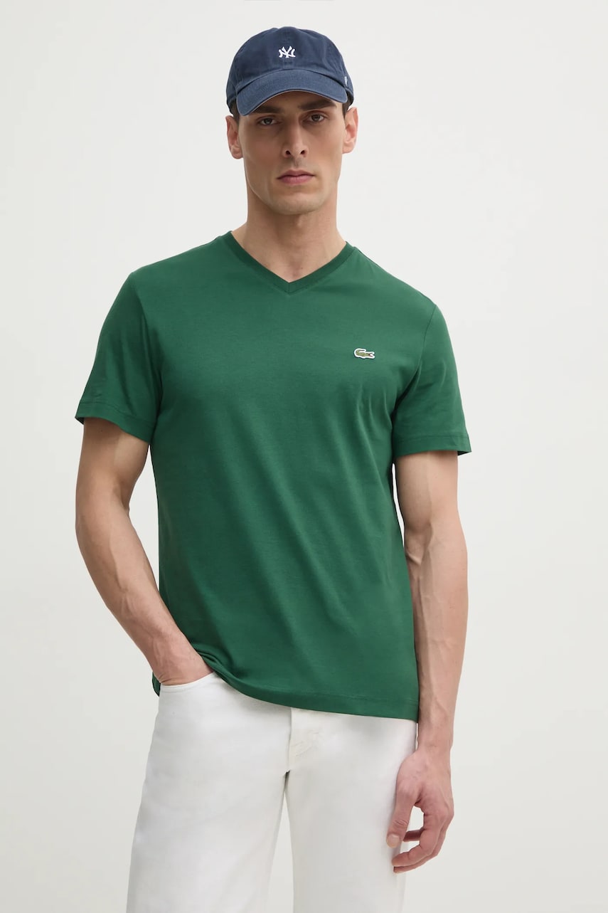 Lacoste tricou din bumbac barbati, culoarea verde, neted, TH5077 Lacoste tricou din bumbac barbati, culoarea verde, neted, TH5077