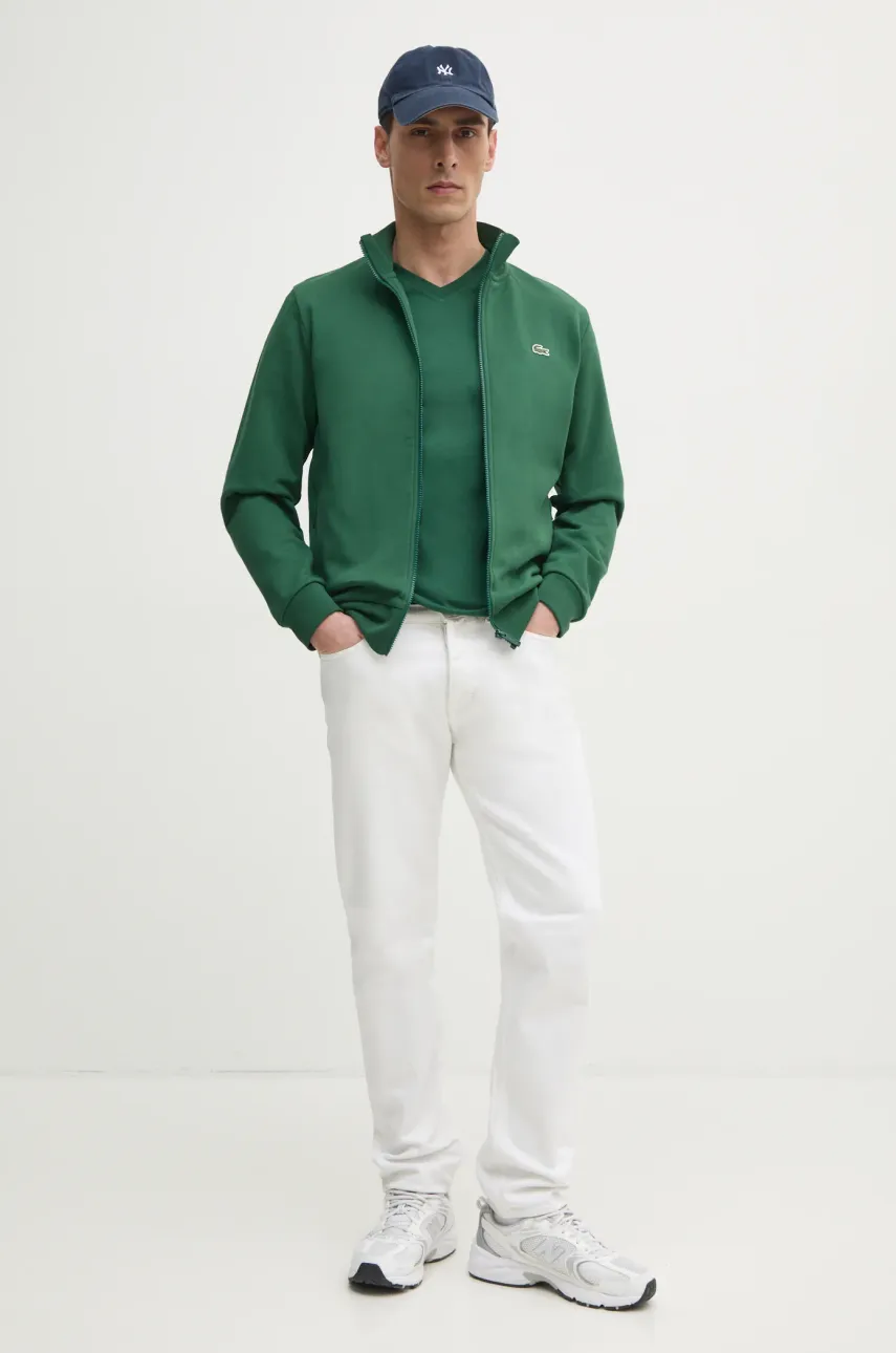 Хлопковая футболка Lacoste мужская цвет зелёный однотонная TH5077 Хлопковая футболка Lacoste мужская цвет зелёный однотонная TH5077