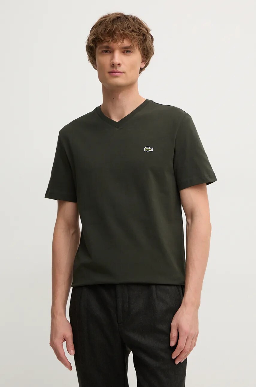 Lacoste tricou din bumbac barbati, culoarea verde, neted, TH5077 Lacoste tricou din bumbac barbati, culoarea verde, neted, TH5077