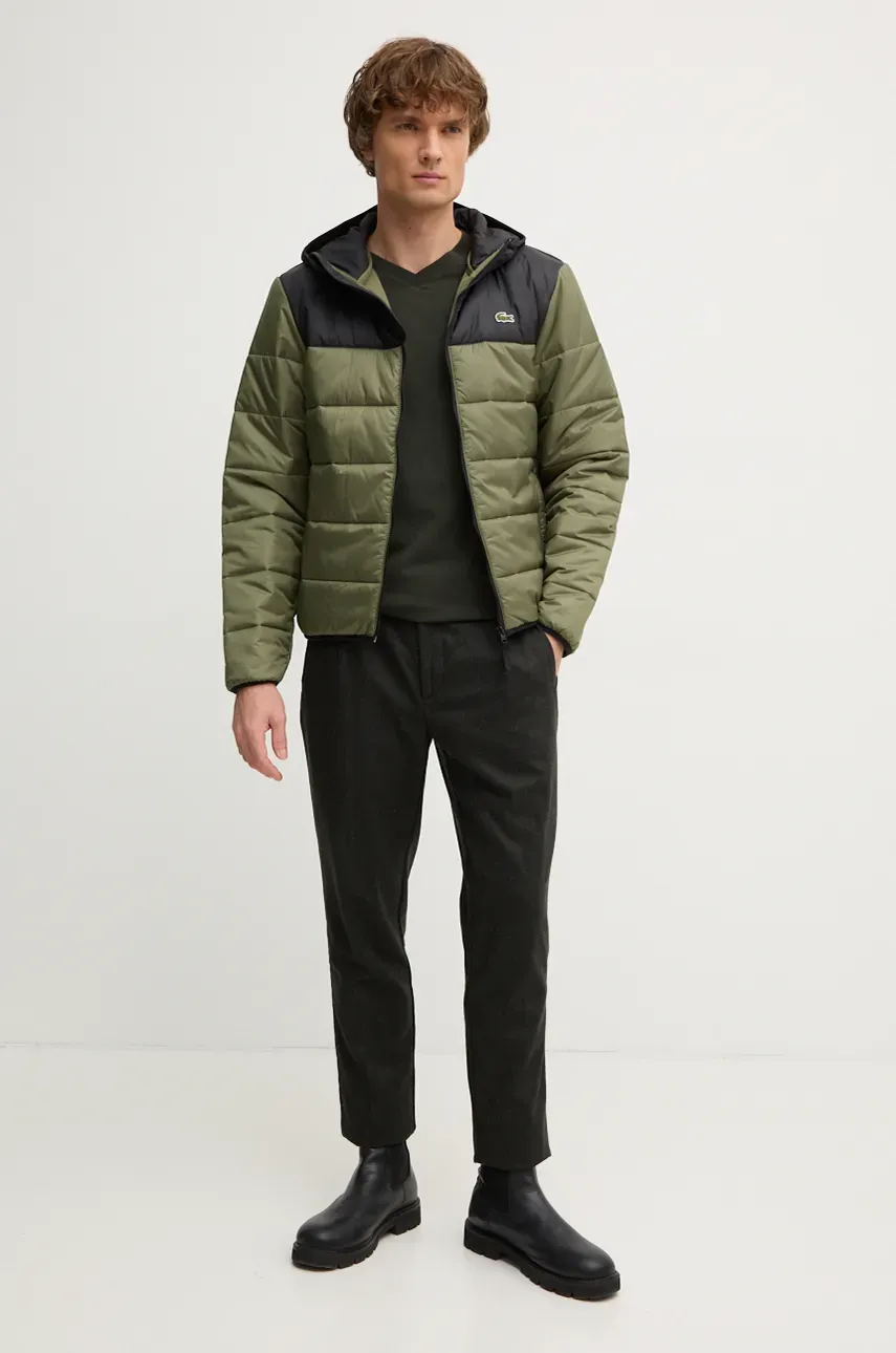 Хлопковая футболка Lacoste мужская цвет зелёный однотонная TH5077 Хлопковая футболка Lacoste мужская цвет зелёный однотонная TH5077