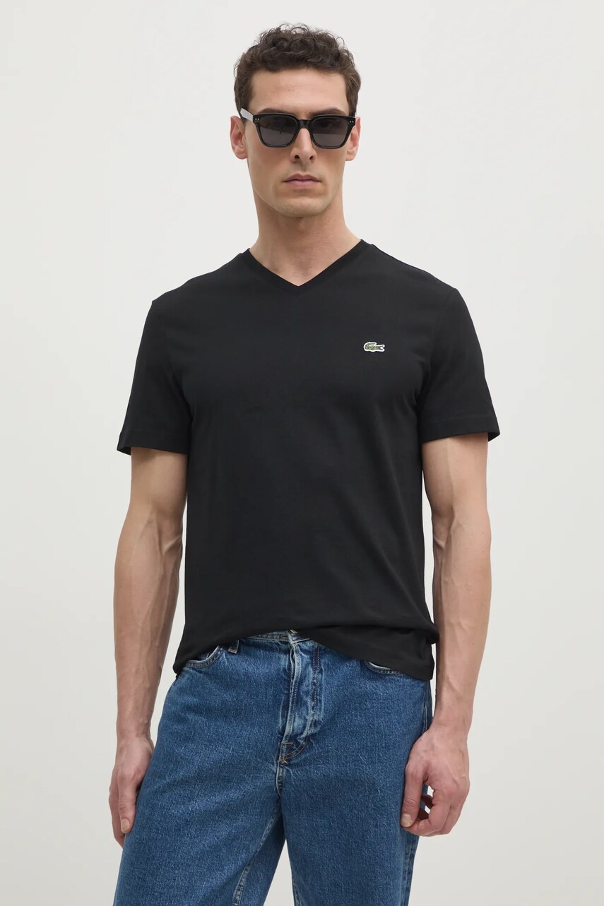 Lacoste tricou din bumbac barbati, culoarea verde, neted, TH5077 Lacoste tricou din bumbac barbati, culoarea verde, neted, TH5077