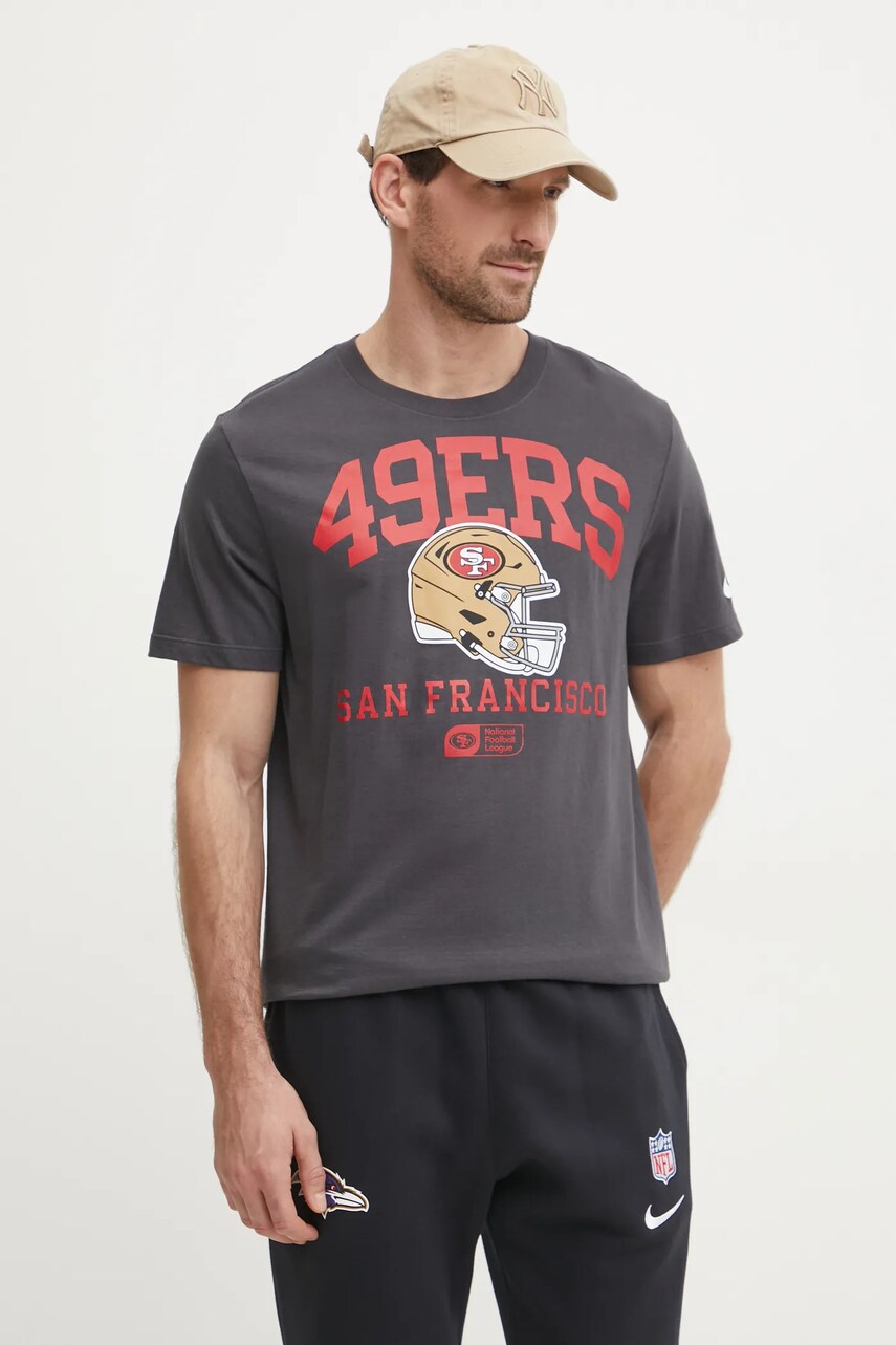 Nike tricou din bumbac San Francisco 49ers bărbați, culoarea gri, cu imprimeu, N199-06F-73-5F1