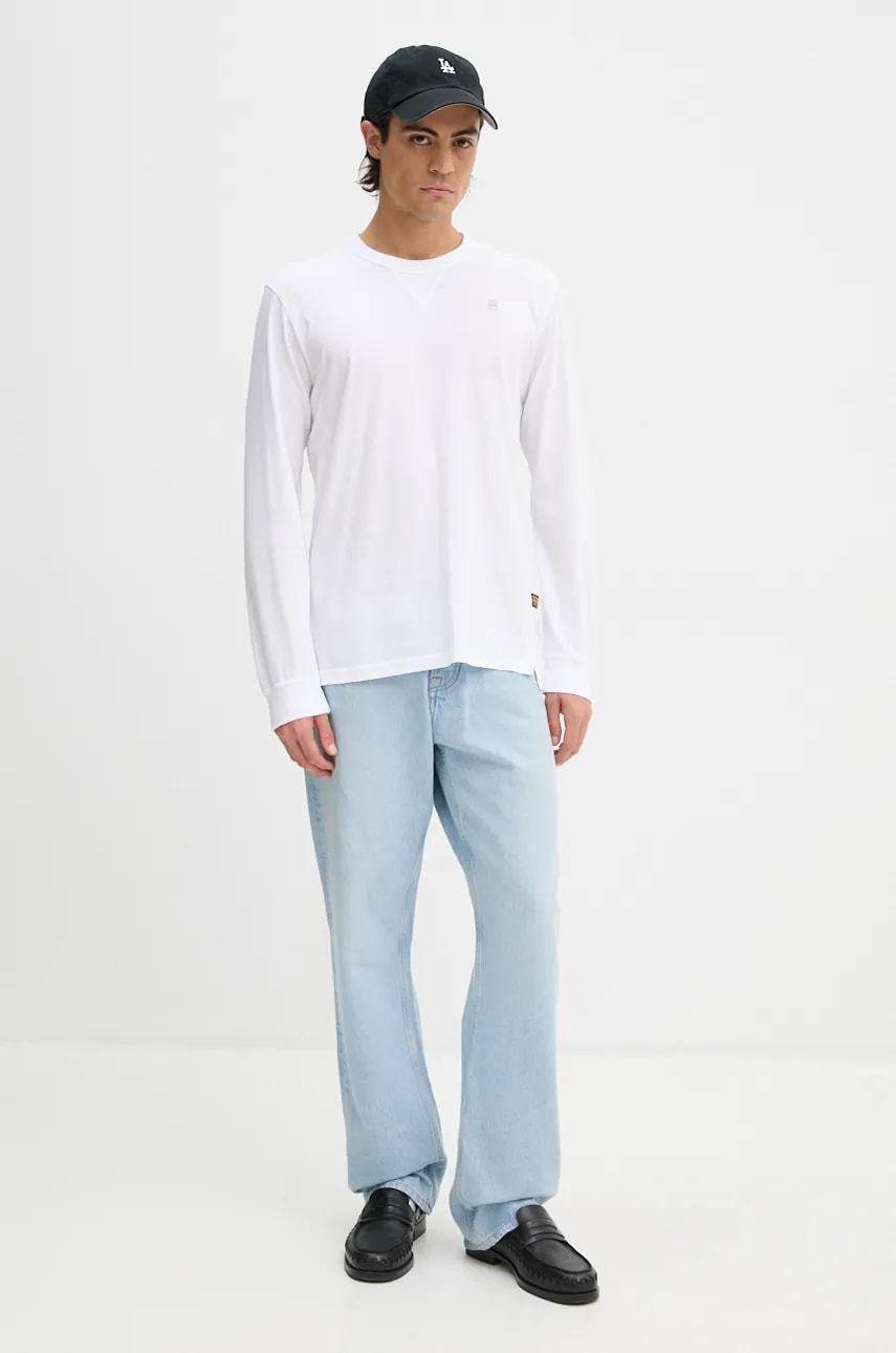 Хлопковый лонгслив G-Star Raw цвет белый однотонный D25076-336 Хлопковый лонгслив G-Star Raw цвет белый однотонный D25076-336