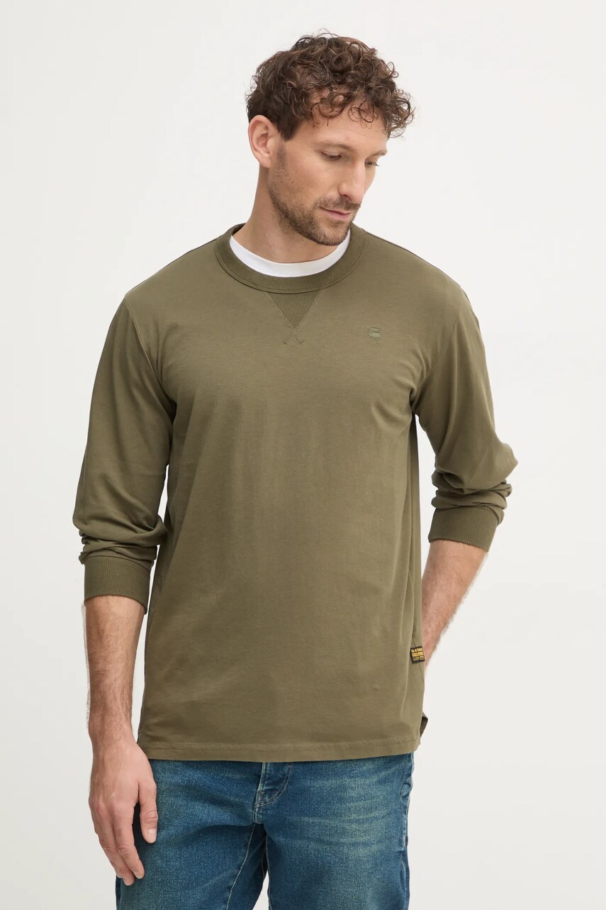 G-Star Raw longsleeve din bumbac culoarea verde, uni, D25076-336