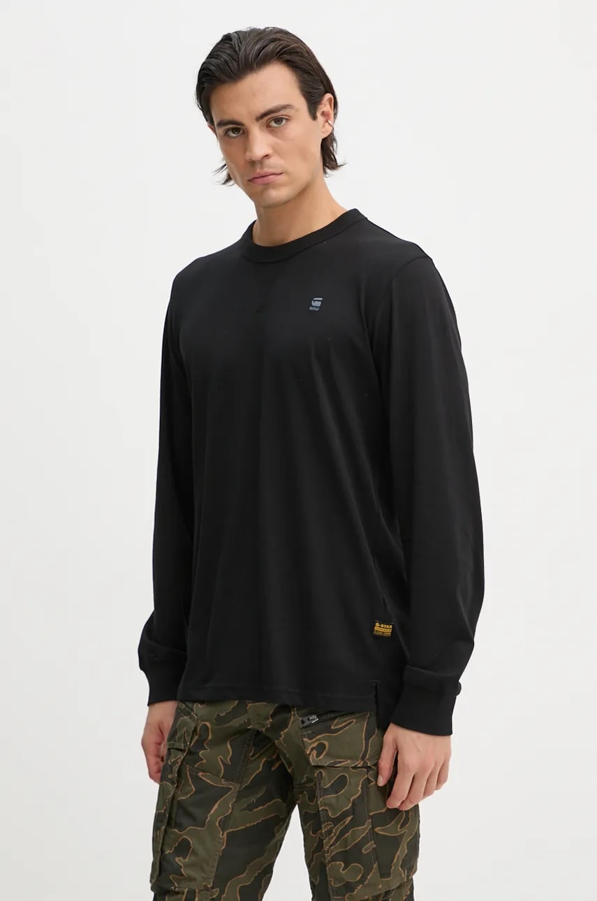 G-Star Raw longsleeve din bumbac culoarea negru, neted, D25076-336 G-Star Raw longsleeve din bumbac culoarea negru, neted, D25076-336