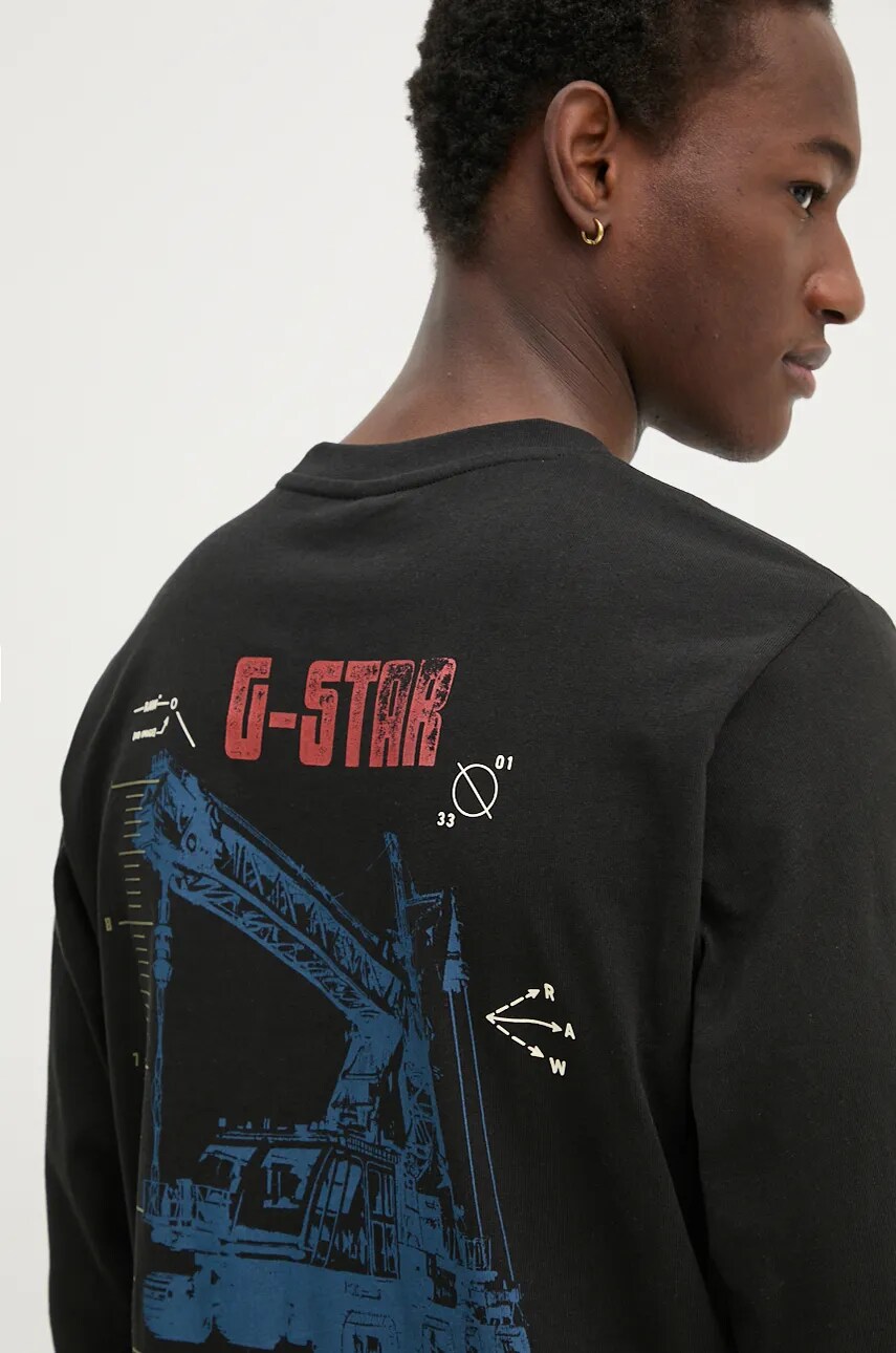 G-Star Raw longsleeve din bumbac culoarea negru, cu imprimeu, D25091-C336