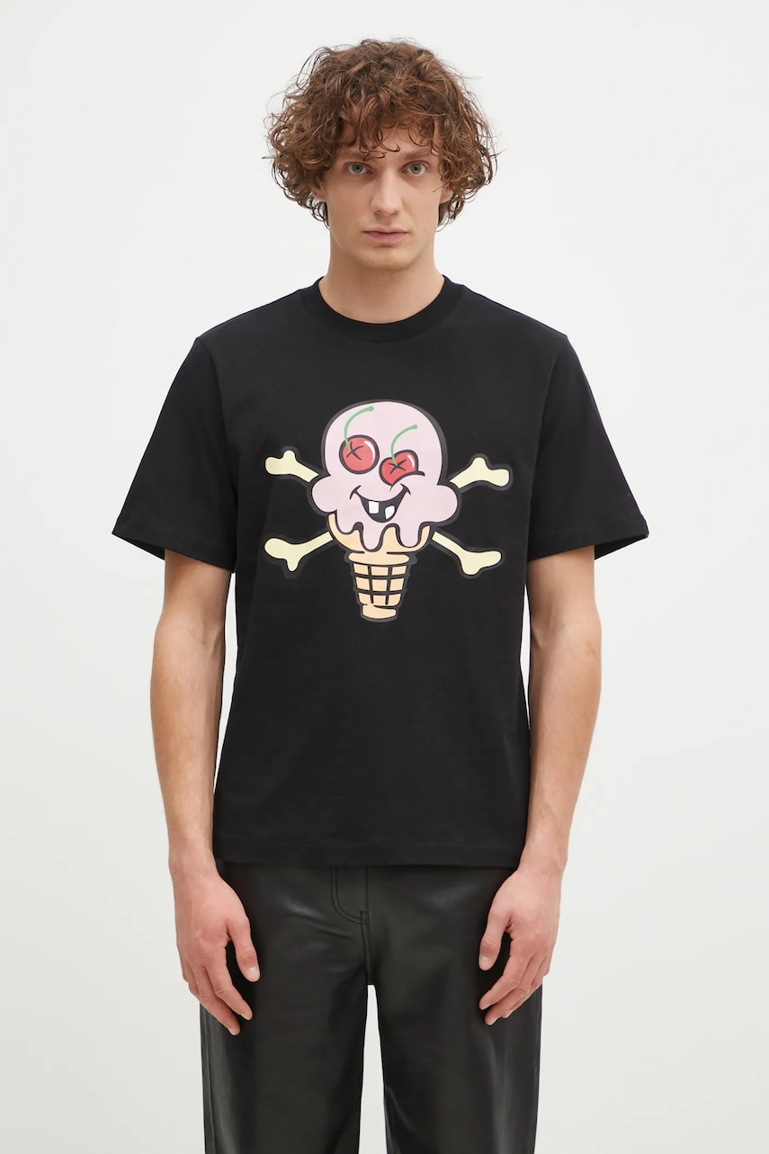 ICECREAM tricou din bumbac Cones & Bones bărbați, culoarea negru, cu imprimeu, IC24346 ICECREAM tricou din bumbac Cones & Bones bărbați, culoarea negru, cu imprimeu, IC24346
