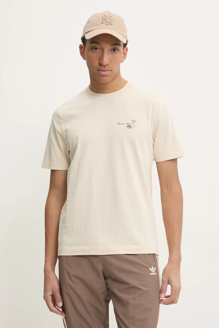 Abercrombie & Fitch tricou din bumbac barbati, culoarea bej, cu imprimeu, KI123-4191 Abercrombie & Fitch tricou din bumbac barbati, culoarea bej, cu imprimeu, KI123-4191