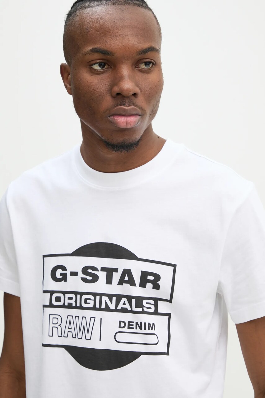 G-Star Raw tricou din bumbac barbati, culoarea alb, cu imprimeu, D25443-8415