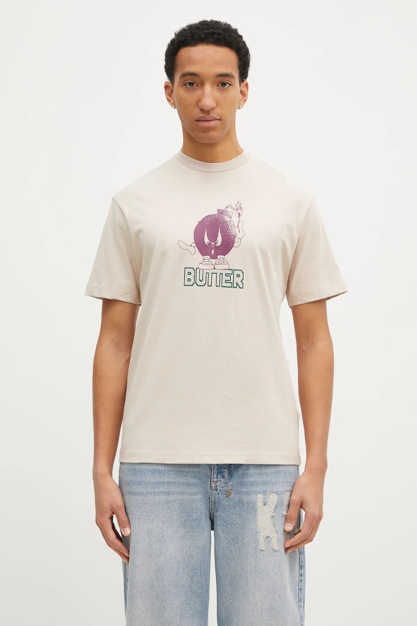 Butter Goods tricou din bumbac Bomb Tee barbati, culoarea bej, cu imprimeu, BG243100 Butter Goods tricou din bumbac Bomb Tee barbati, culoarea bej, cu imprimeu, BG243100