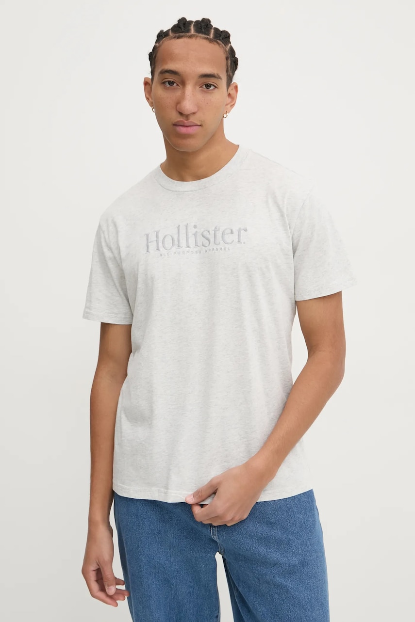 Hollister Co. tricou din bumbac barbati, culoarea gri, cu imprimeu, KI323-4213