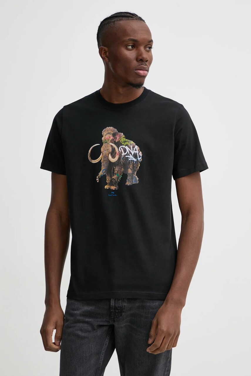 PS Paul Smith tricou din bumbac barbati, culoarea negru, cu imprimeu, M2R.011R.PP5081