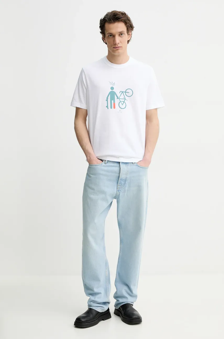 Хлопковая футболка PS Paul Smith мужская цвет белый с принтом M2R.220X.PP4700 Хлопковая футболка PS Paul Smith мужская цвет белый с принтом M2R.220X.PP4700