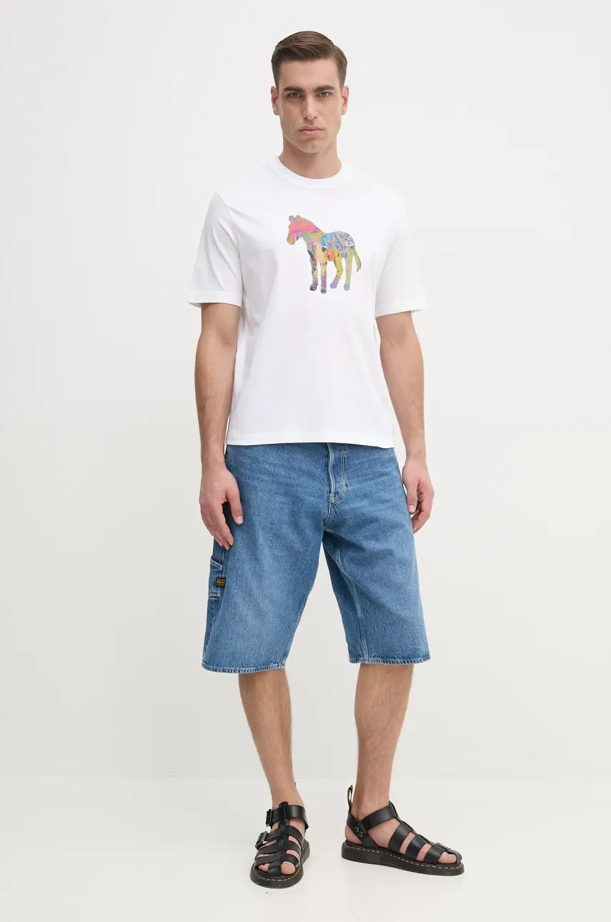 Хлопковая футболка PS Paul Smith мужская цвет белый с принтом M2R.220X.PP4701 Хлопковая футболка PS Paul Smith мужская цвет белый с принтом M2R.220X.PP4701