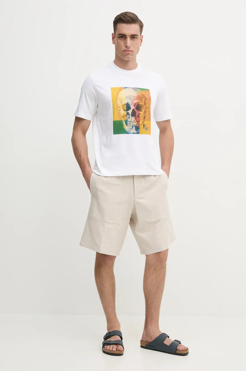 Хлопковая футболка PS Paul Smith мужская цвет белый с принтом M2R.220X.PP4703 Хлопковая футболка PS Paul Smith мужская цвет белый с принтом M2R.220X.PP4703